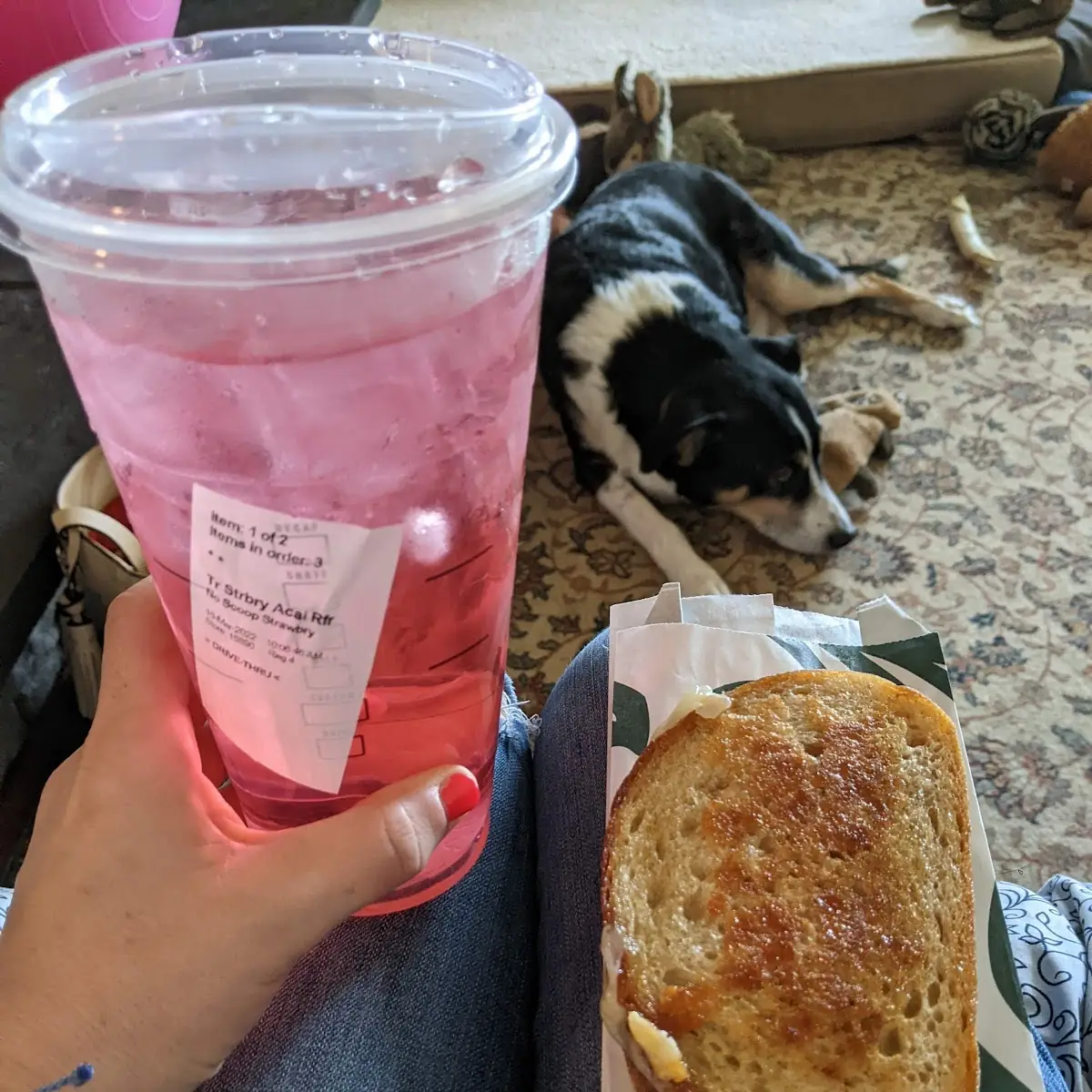 Strawberry ACIA Refresher and Grilled Cheese Sandwich
