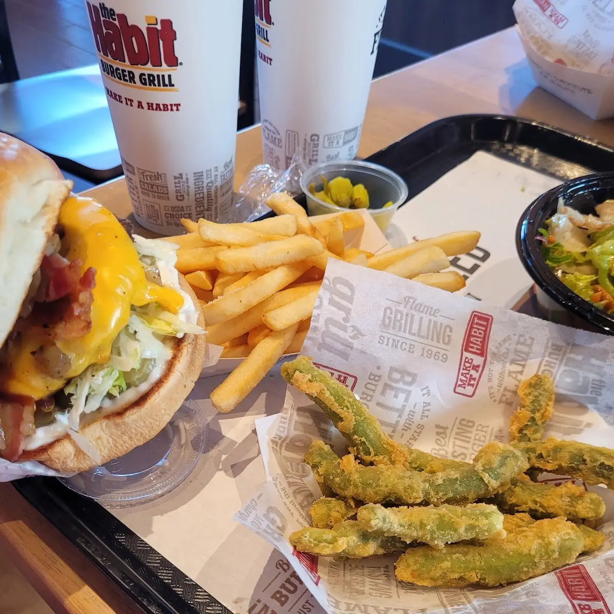 BBQ Bacon Burger and Fried Green Beans