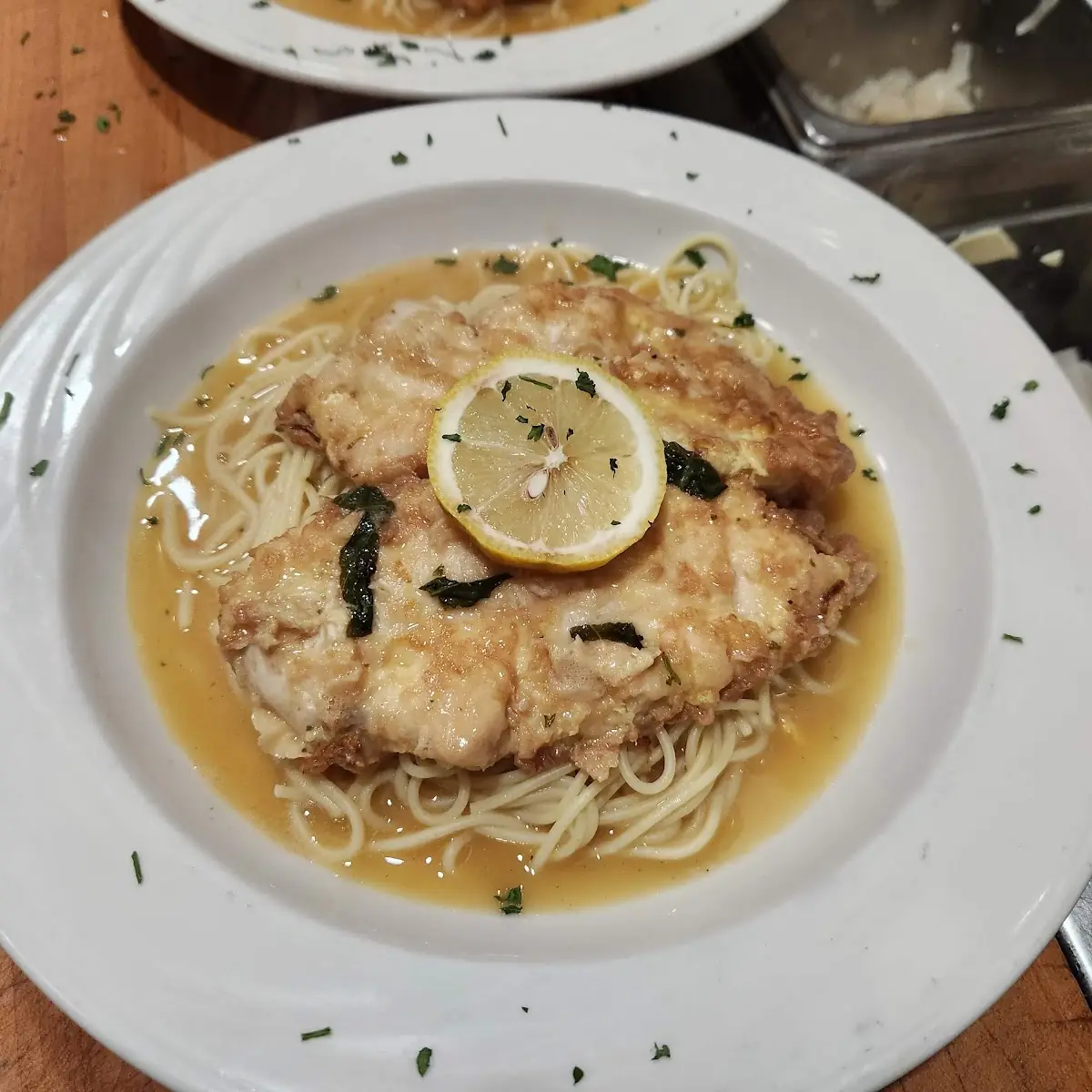 Chicken Francese over Pasta