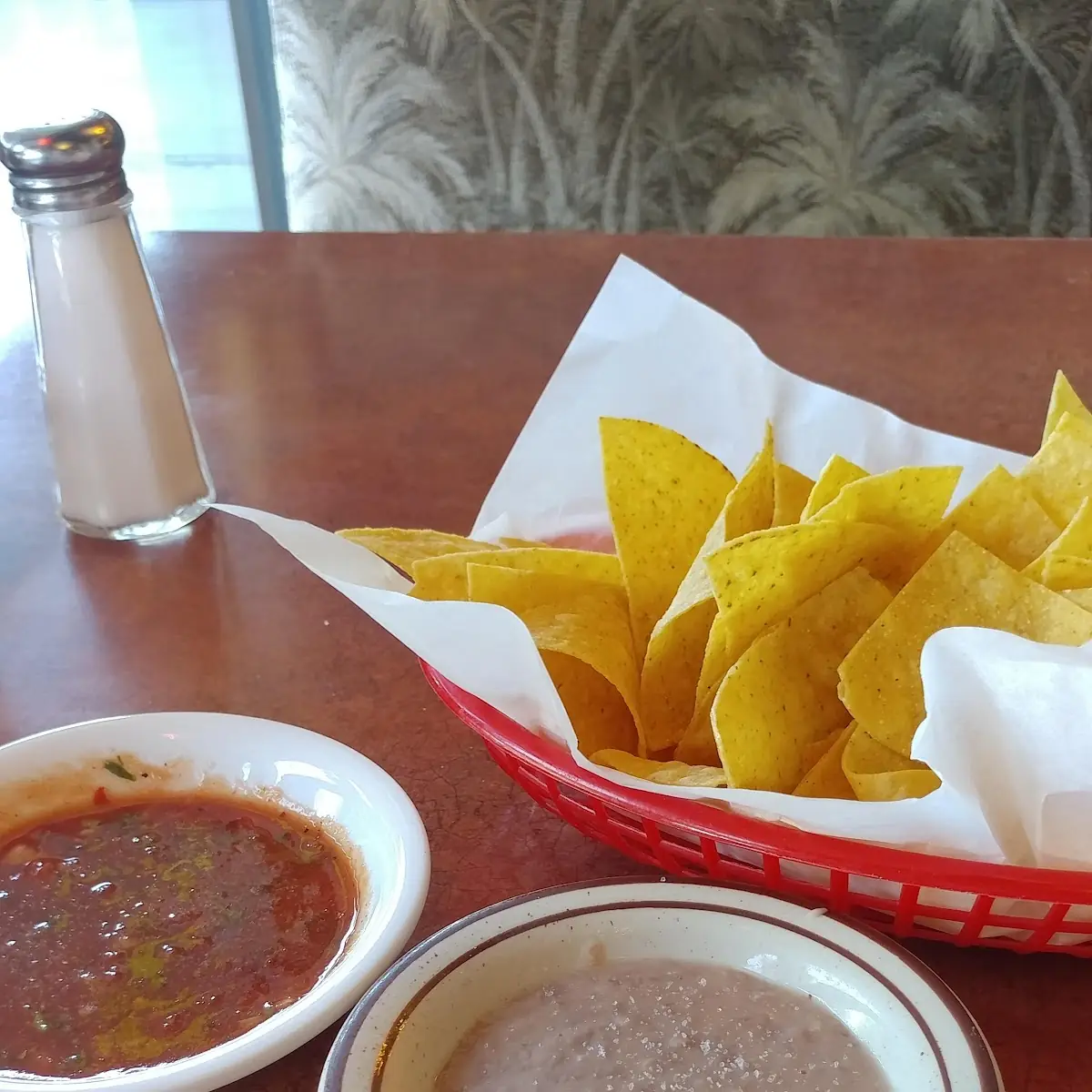 Chips Salsa and Bean Dip