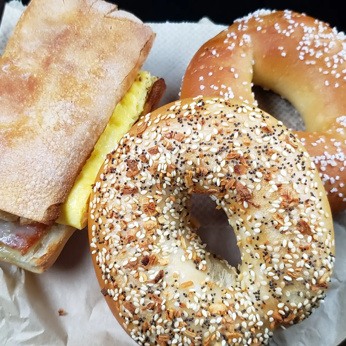 Bagels and Bacon Egg Cheese Sandwich
