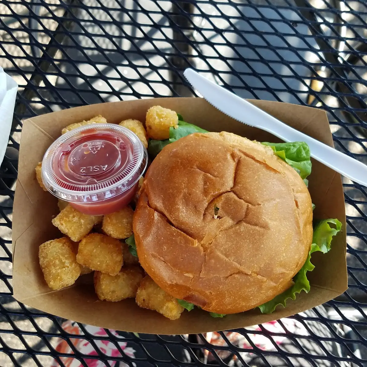 Juicy Lucy Burger with Tots