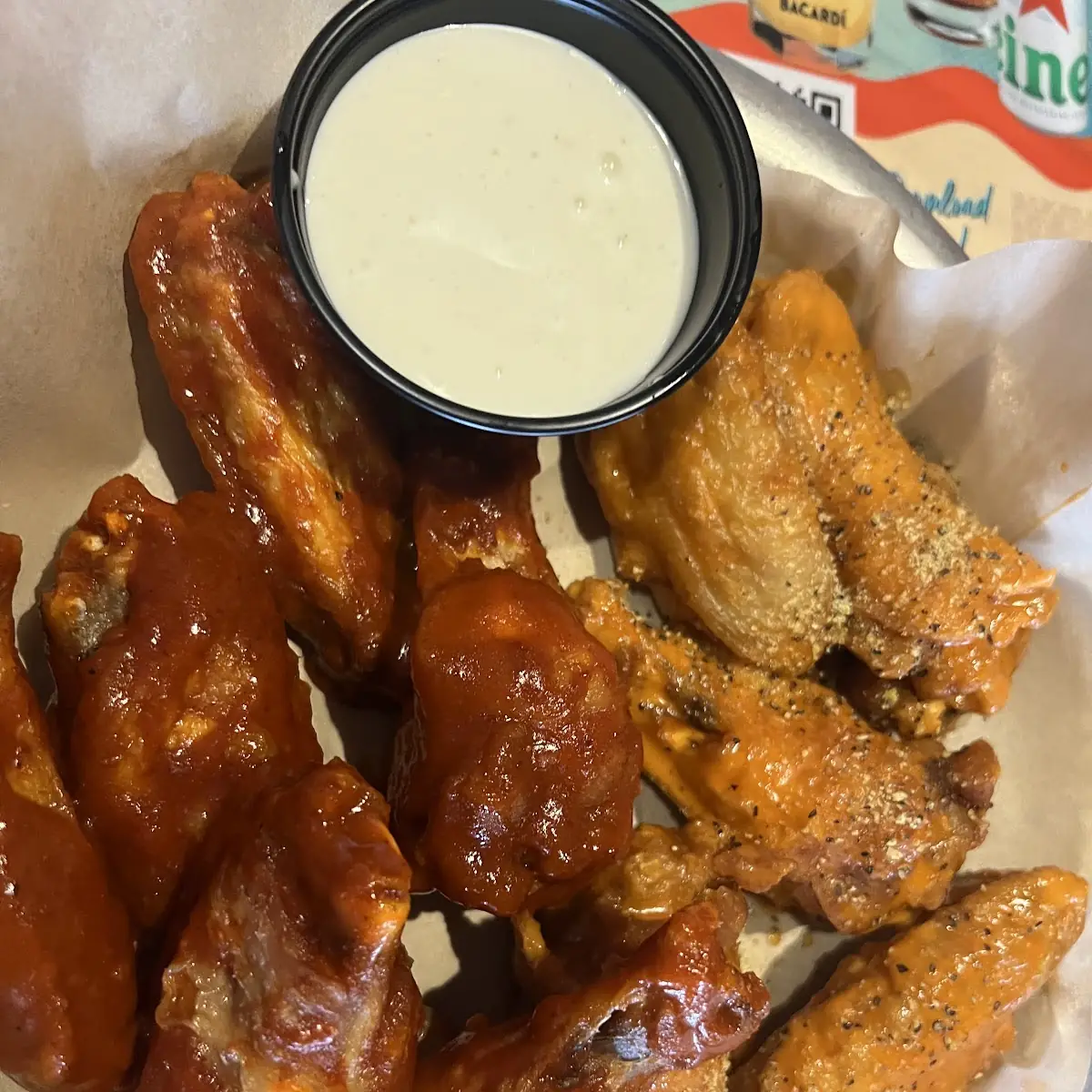 Ghost Pepper Wings and Hot Wings with Lemon Pepper Wings and Fries
