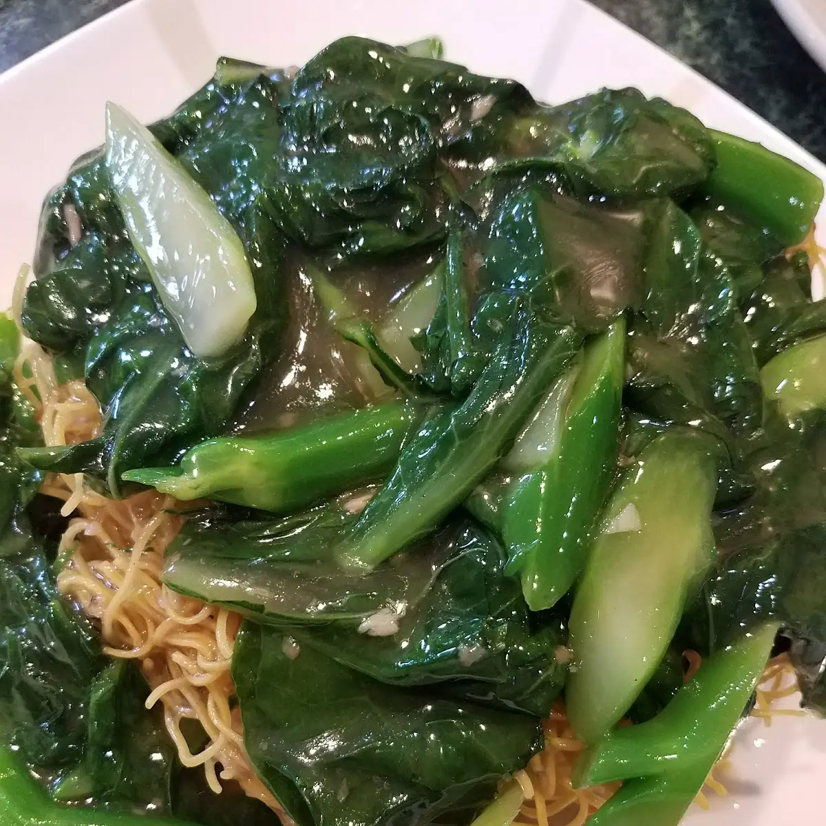 Crispy Noodles with Chinese Broccoli