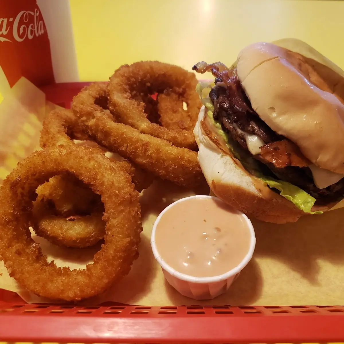 Double Bacon Swiss with Onion Rings