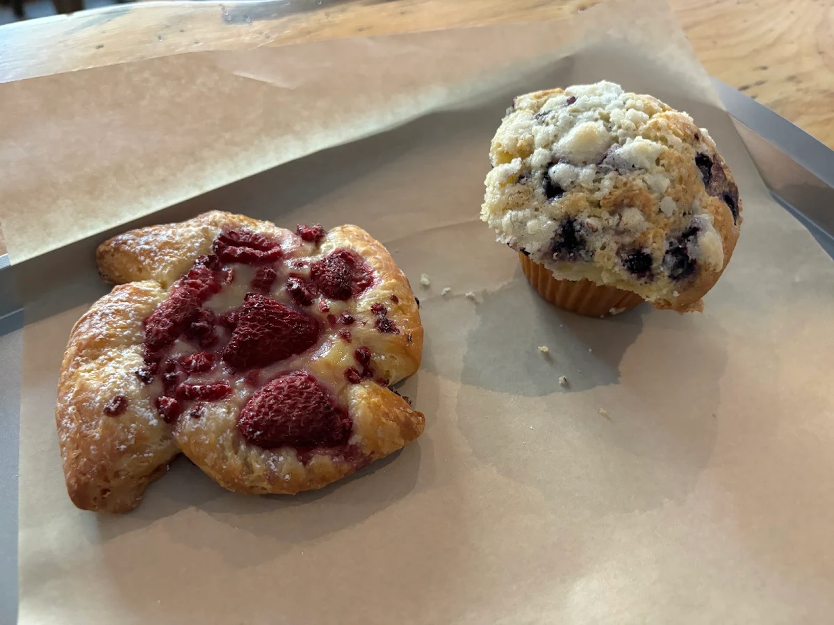 Raspberry Custard Danish and Blueberry Muffin