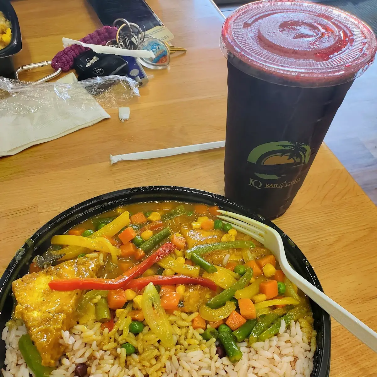 Curry Tofu with Mixed Vegetables and Rice & Peas