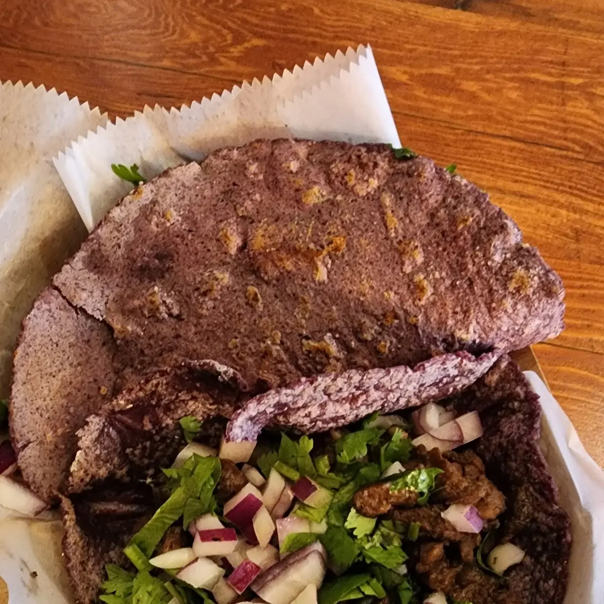 Steak Taco and Quesadilla on Blue Corn Tortilla