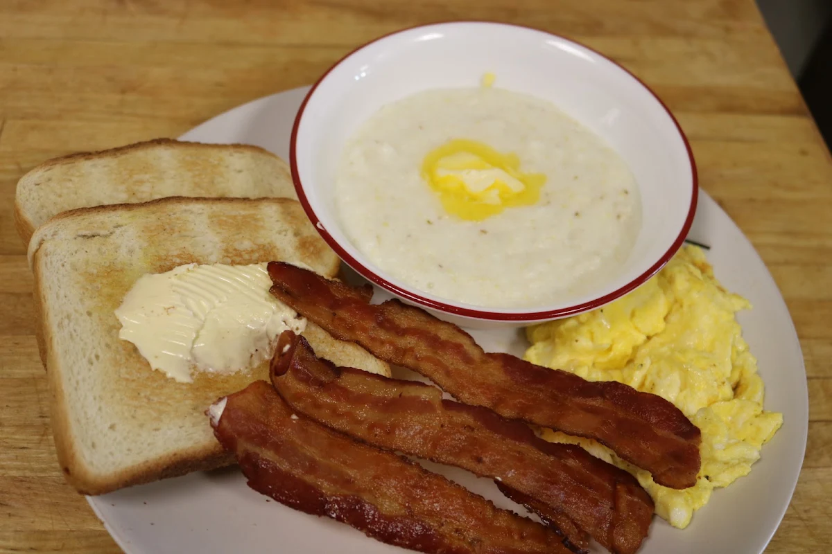 Grits Bacon Sausage Cheesy Egg with Toast