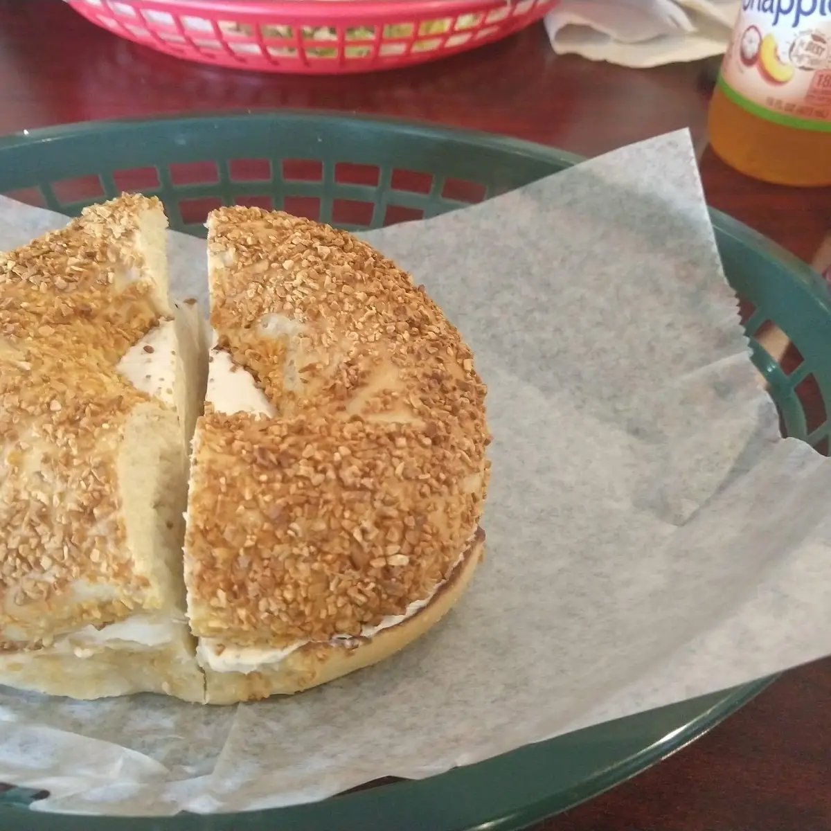 Garlic Bagel with Lox Spread