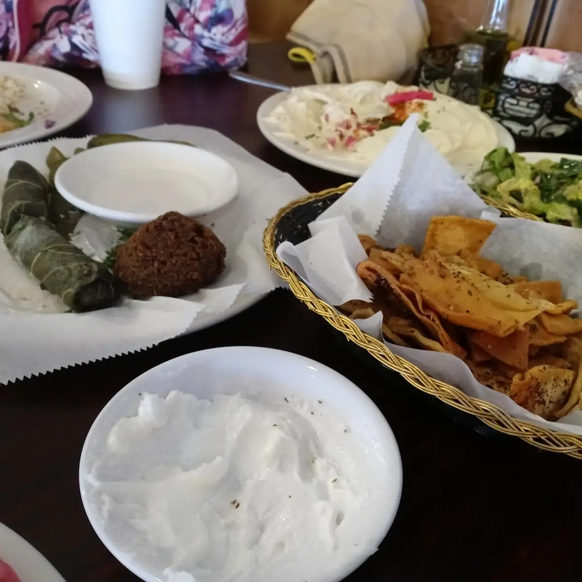 Grape Leaves Garlic Sauce and Pita Chips