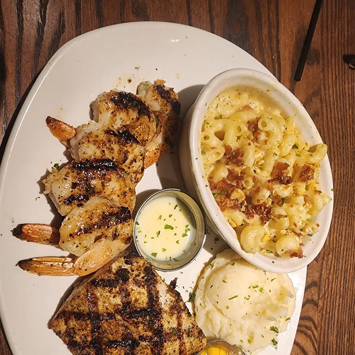 Shrimp and Scallops with Garlic Mashed Potatoes
