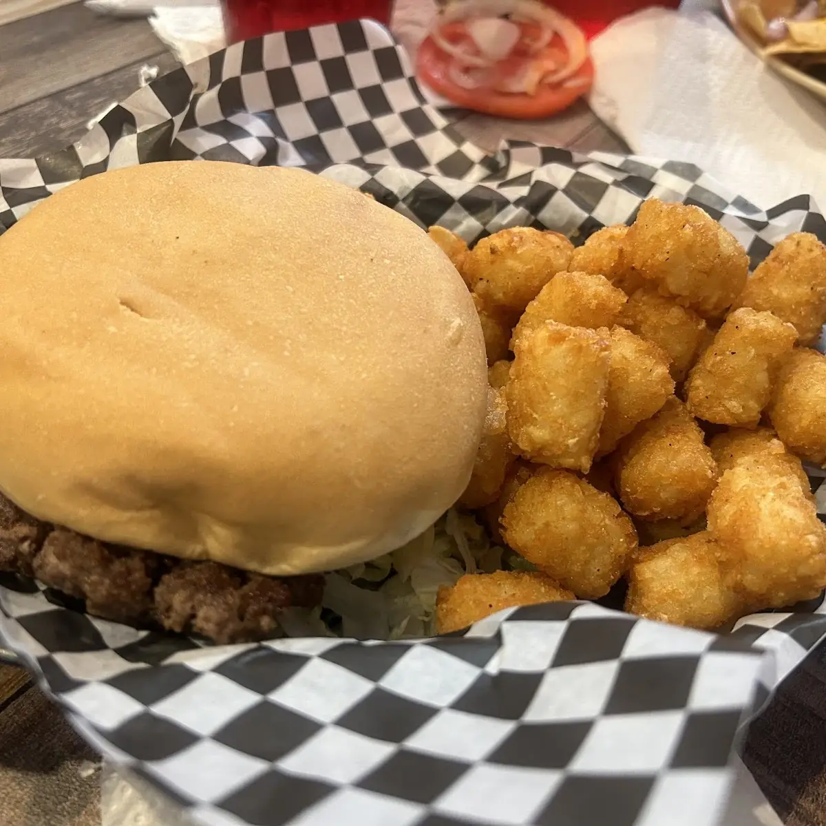 Cheese Burger and Tots
