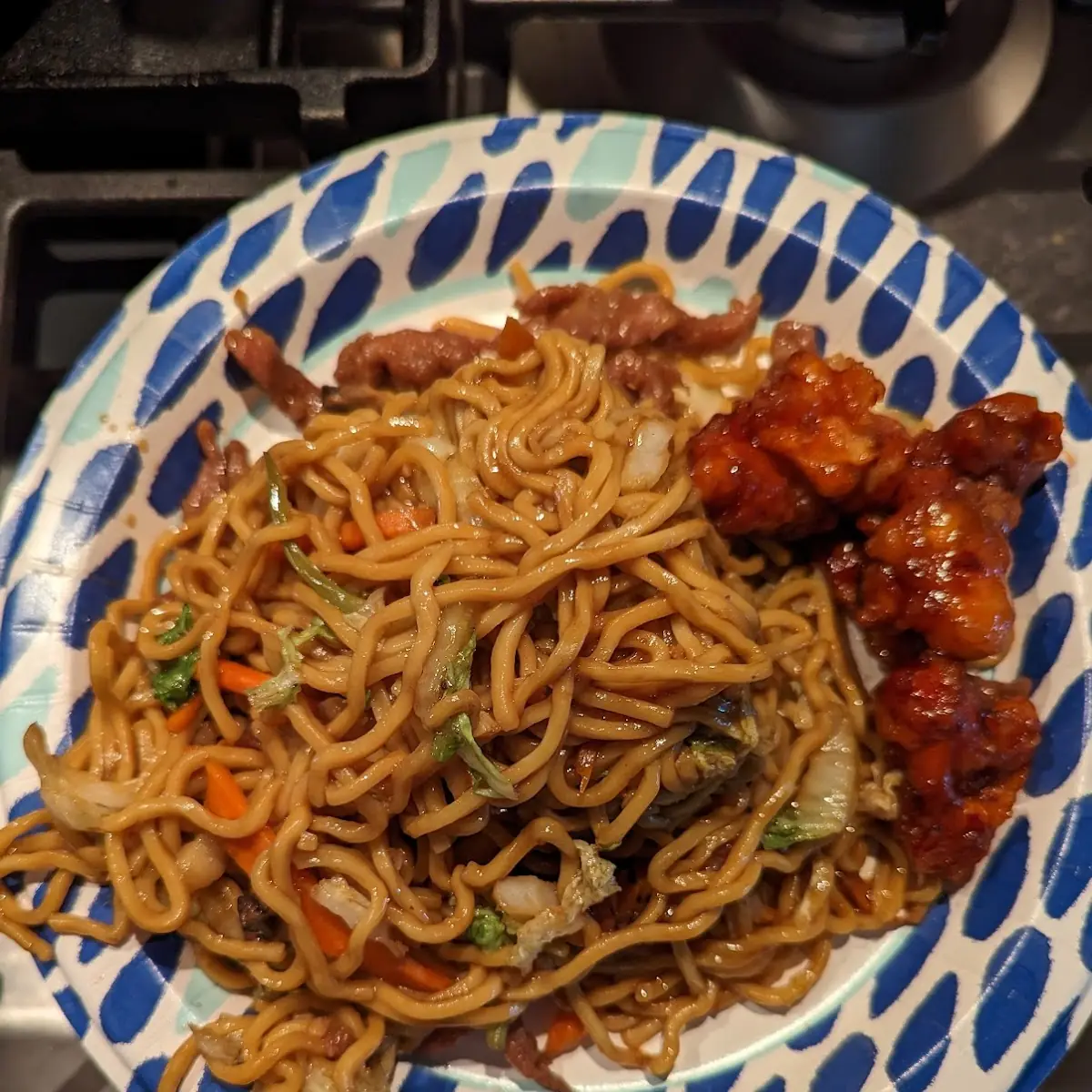 Beef Lo Mein and General TSO's Chicken