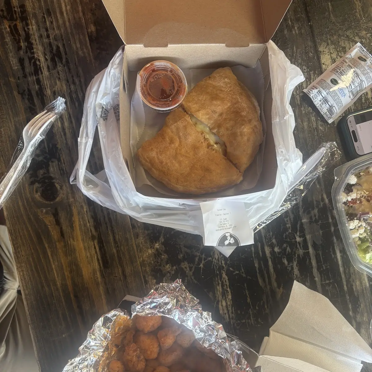 Chicken Bacon Calzone and Buffalo Bites