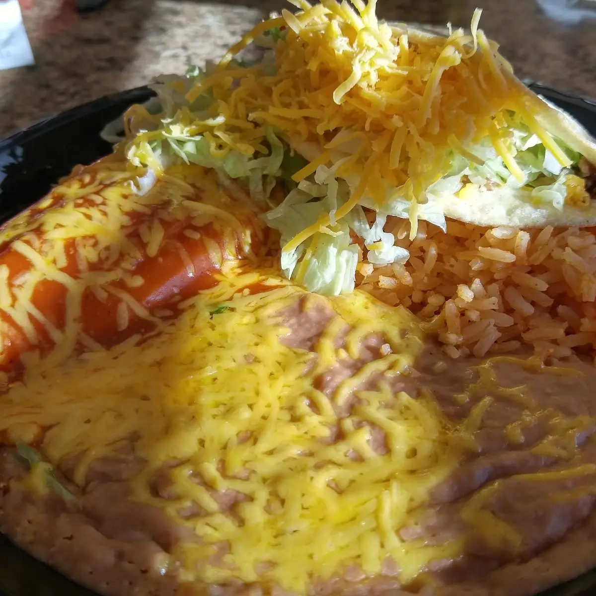 Cheese Enchilada and Beef Taco Plate