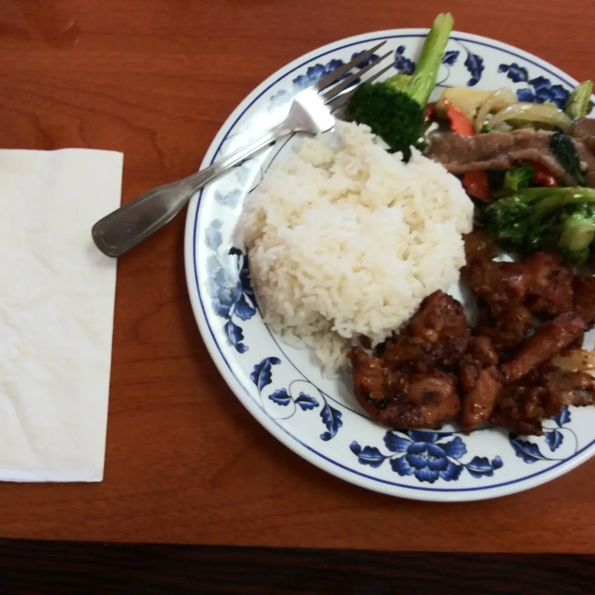 Mongolian Chicken Broccoli Beef and White Rice