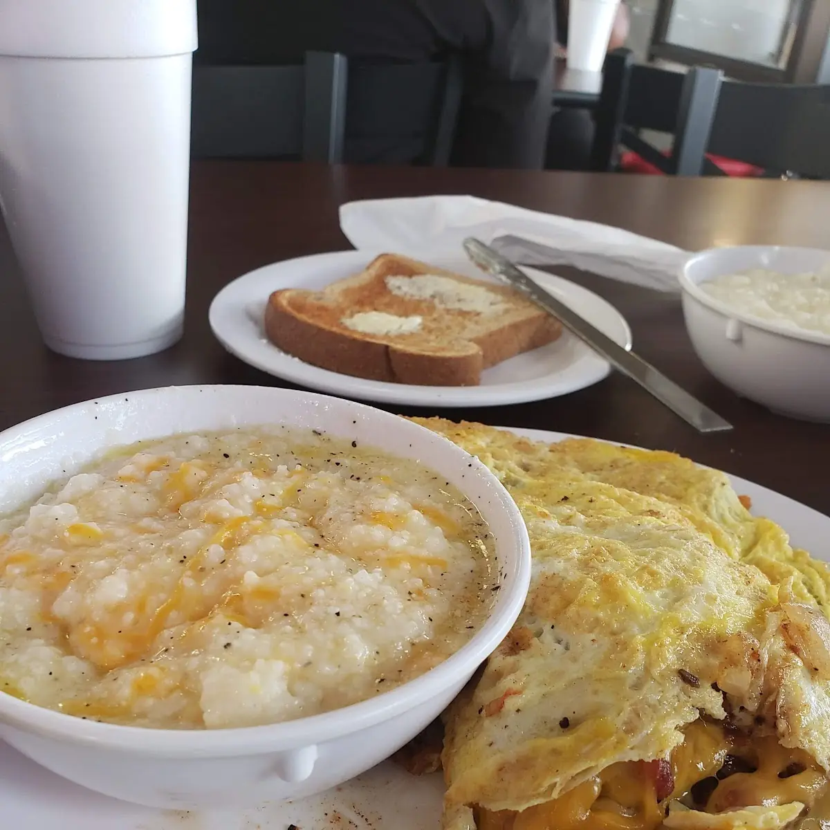 Kitchen Sink Omelet with Cheese Grits