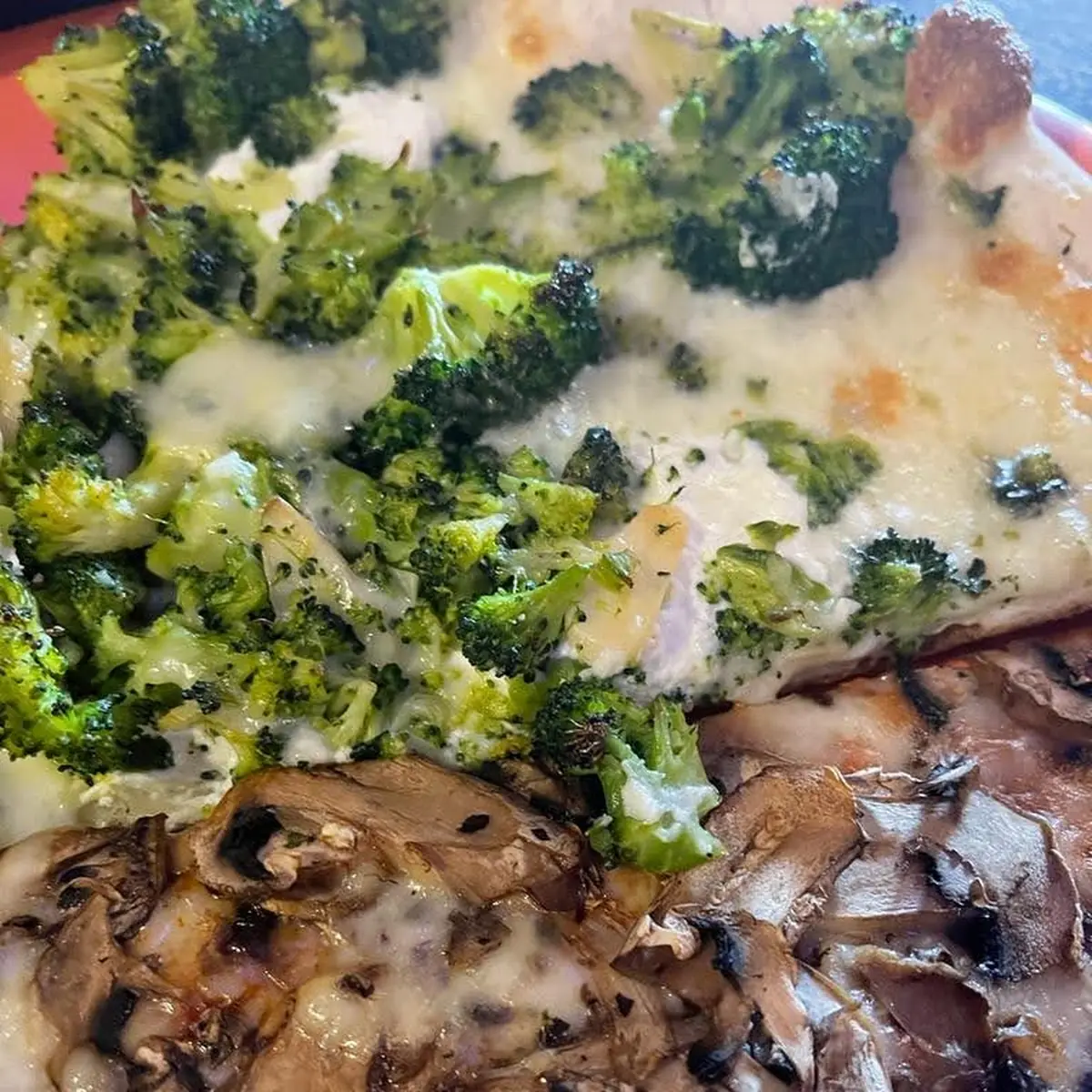 Broccoli Pizza and Mushroom Pizza