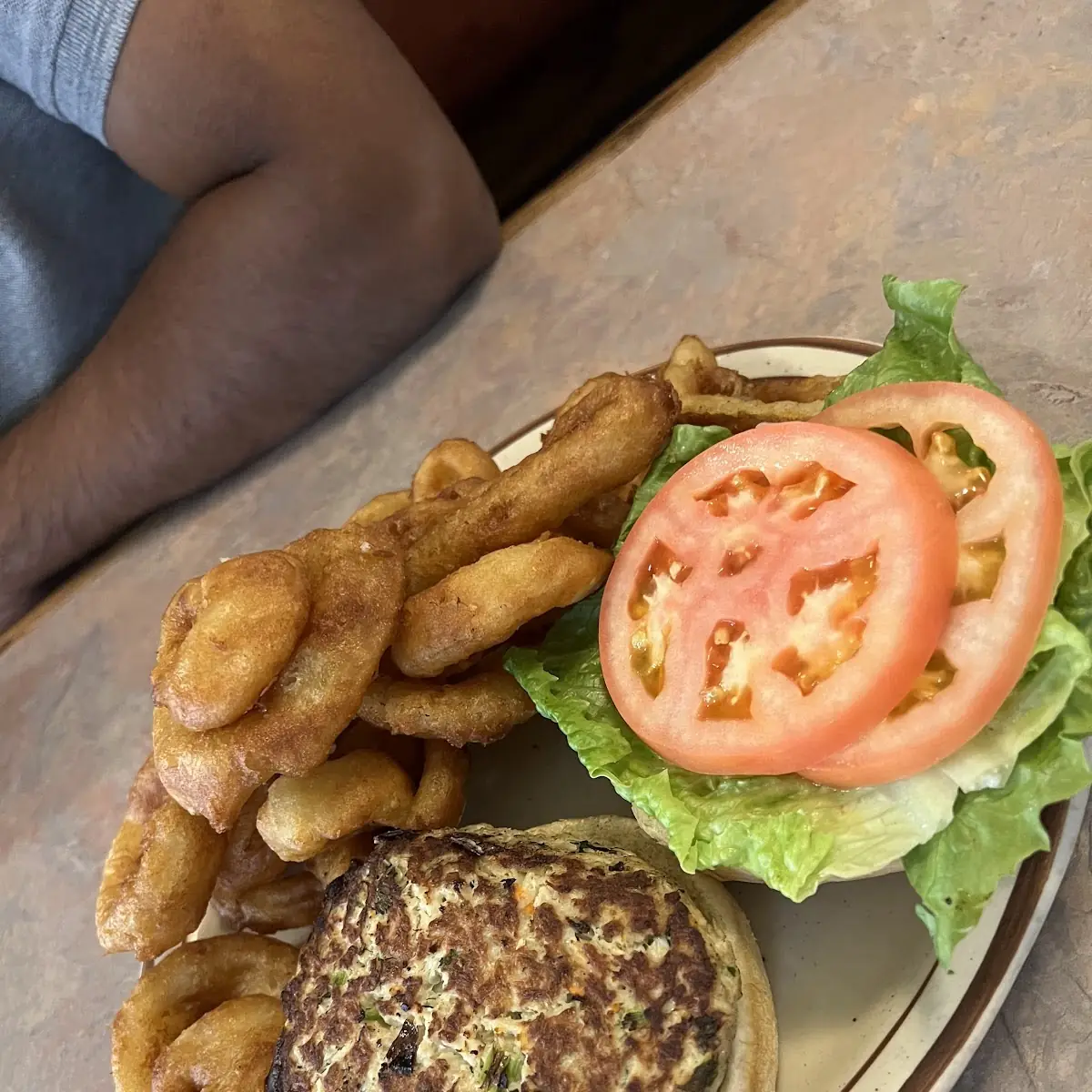 Crab Burger with Onion Rings