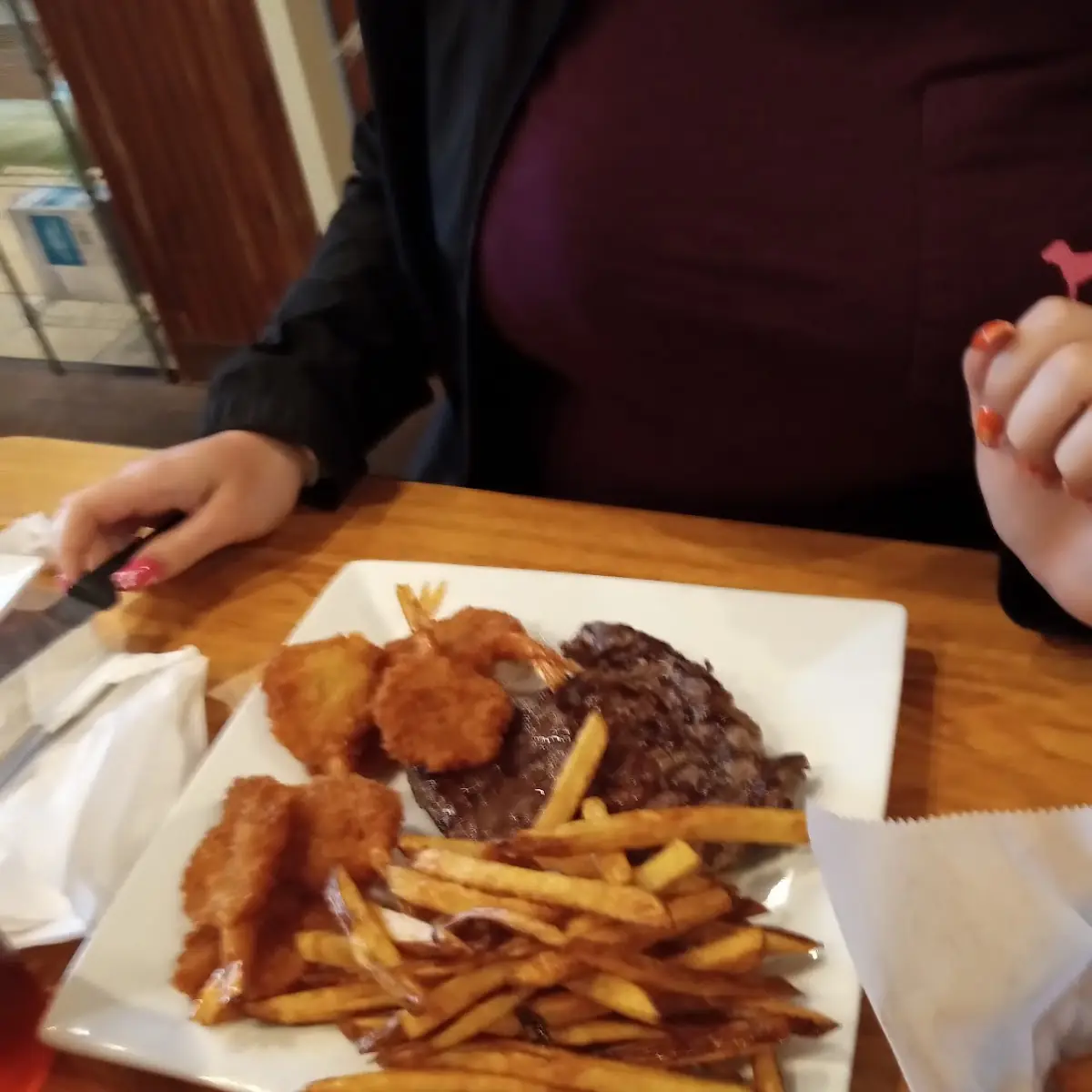 Steak and Fried Shrimp with Fried