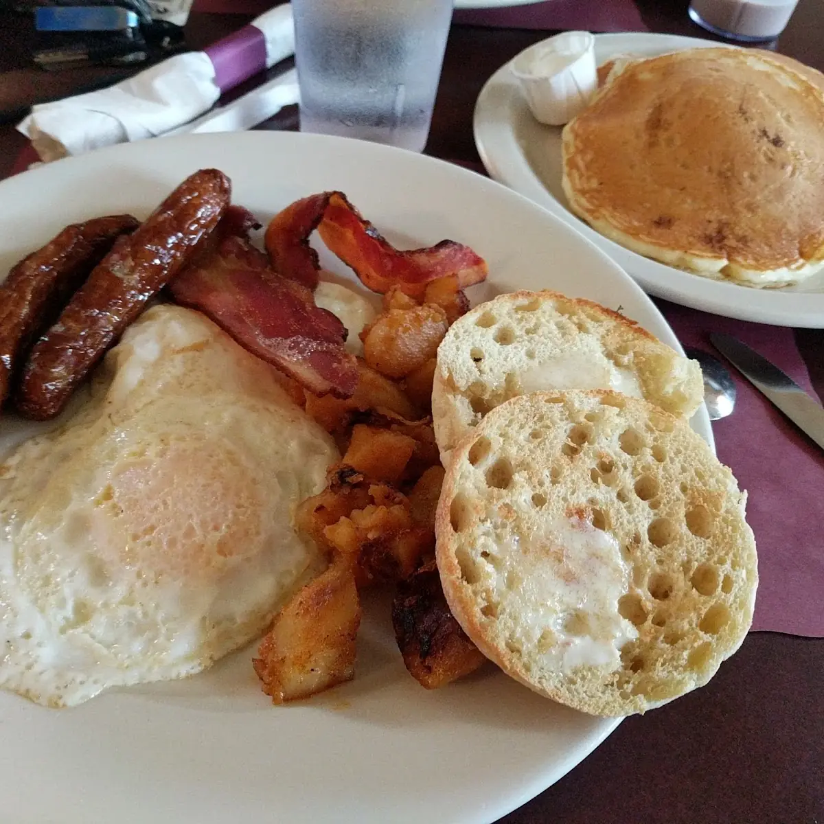 Bacon Scrambled Eggs Rye Toast and Corned Beef Hash
