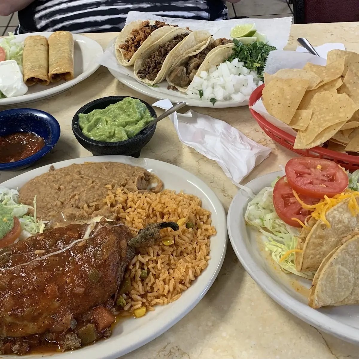 Two Crispy Tacos Rice and Beans