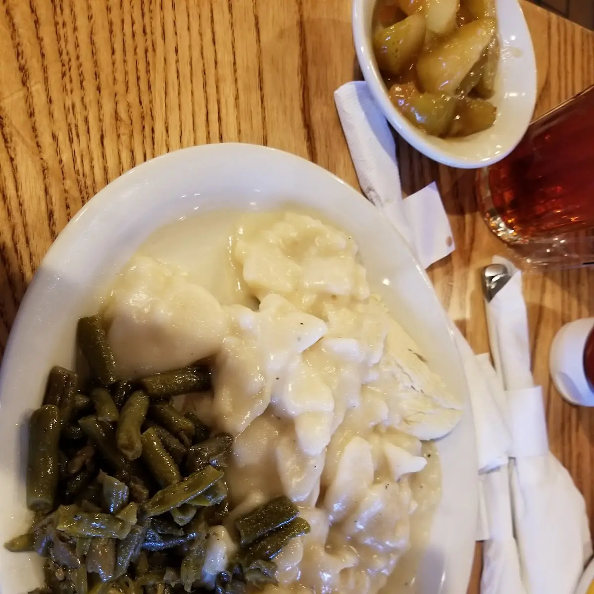 Chicken and Dumplins Green Beans Mashed Potatoes