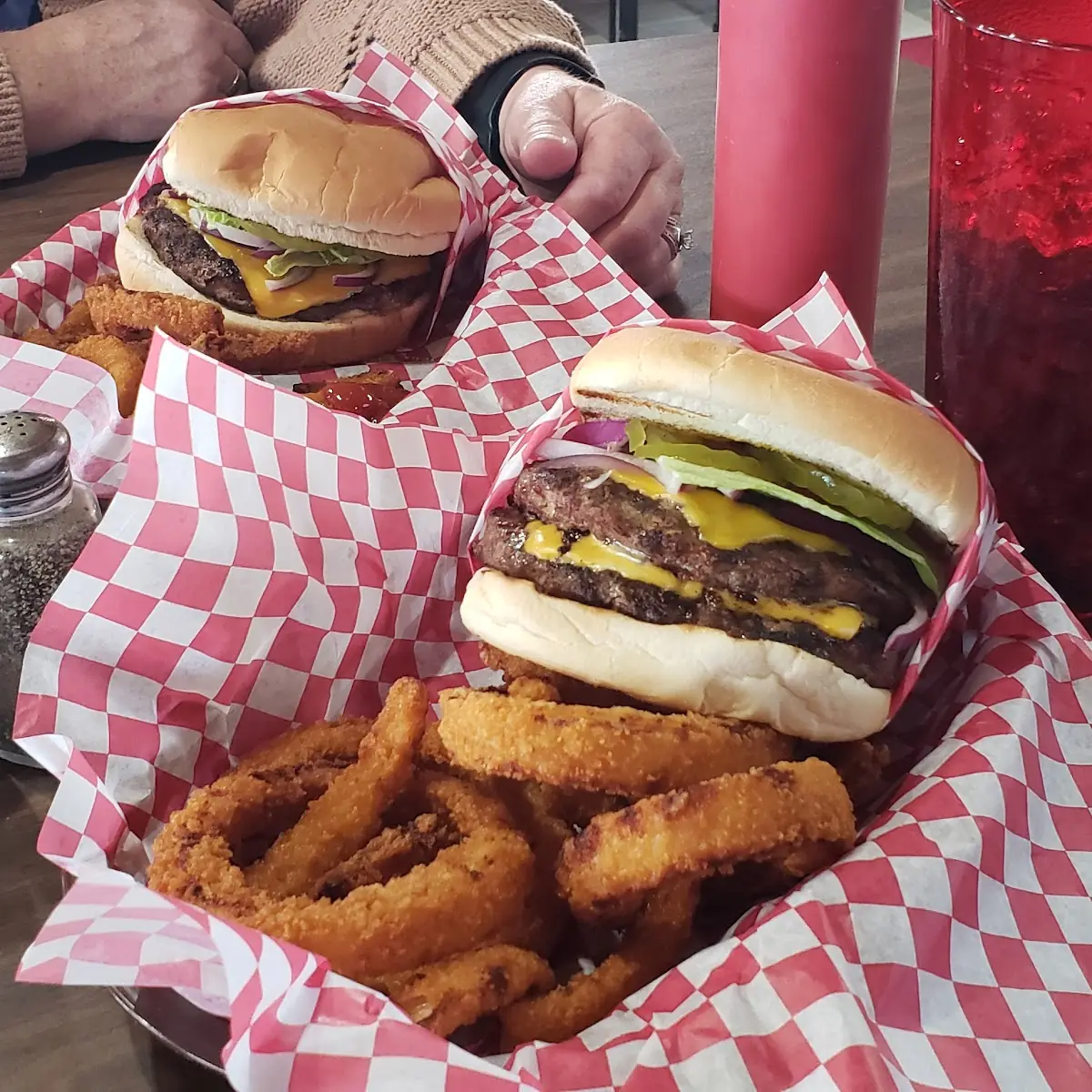 Double Cheeseburger and Onion Rings