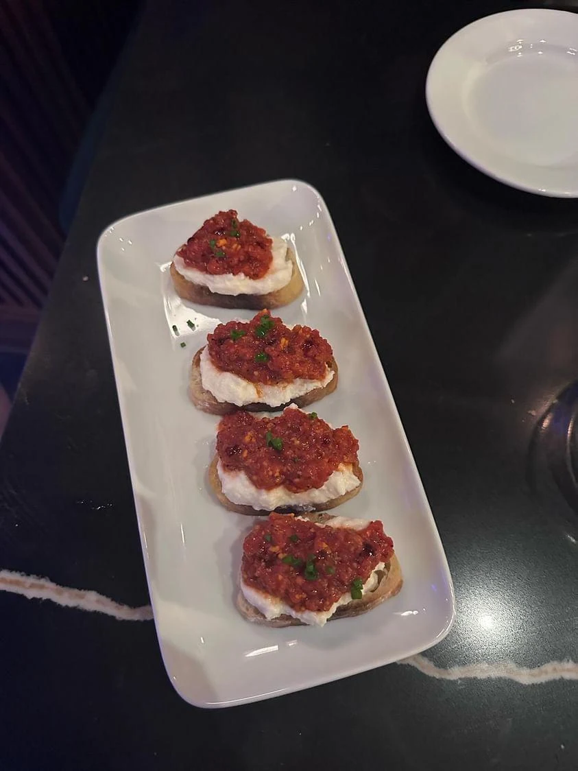 Roasted Red Pepper and Herbed Puree Bruschetta