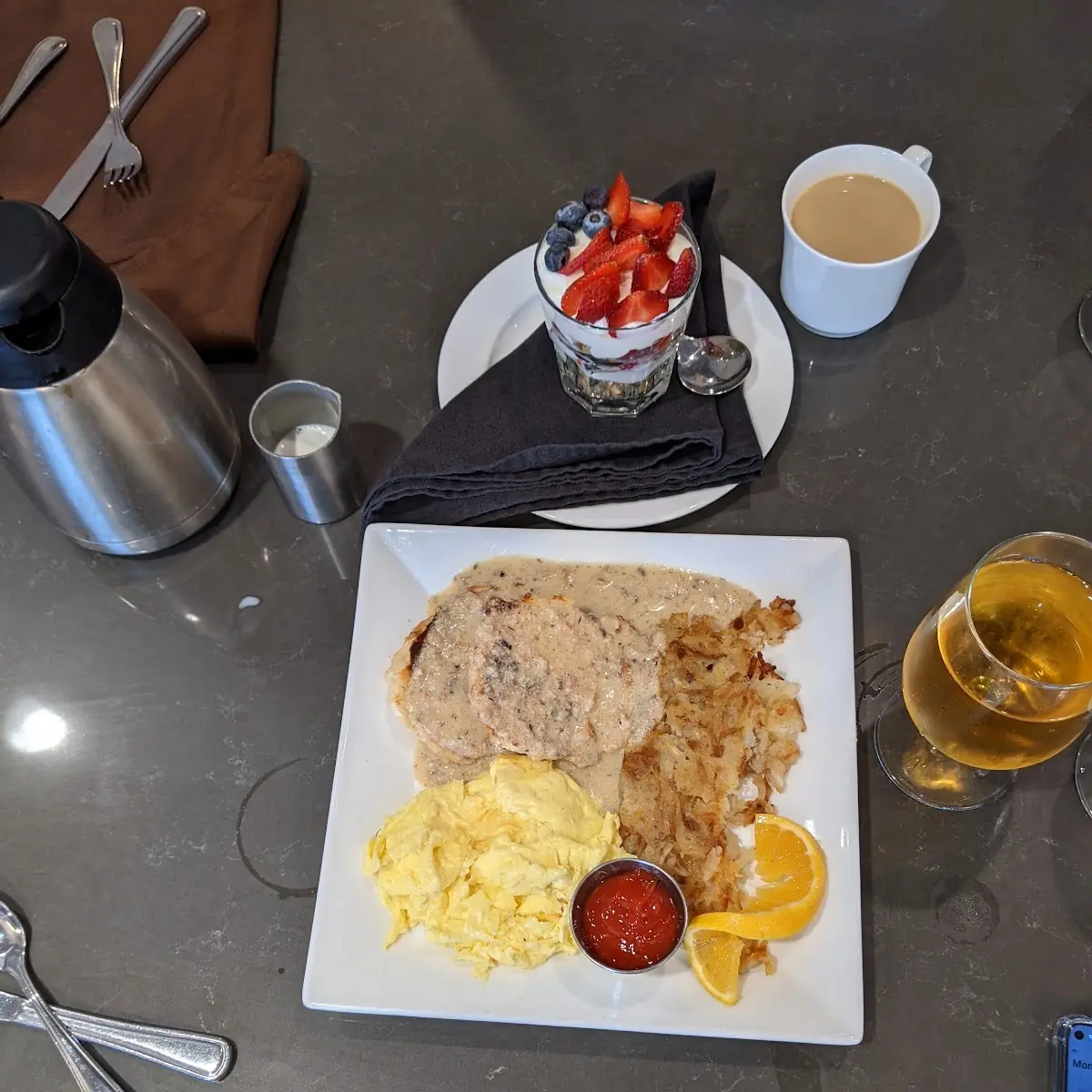 Biscuits and Gravy with a Yogurt Parfait