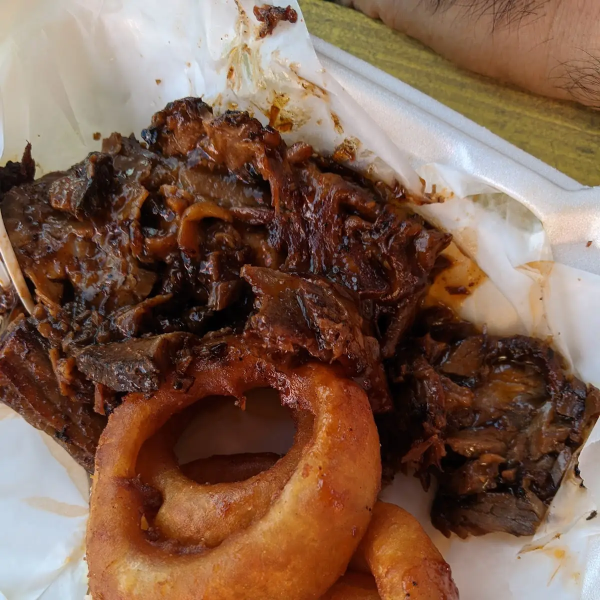 Brisket BBQ and Onion Rings