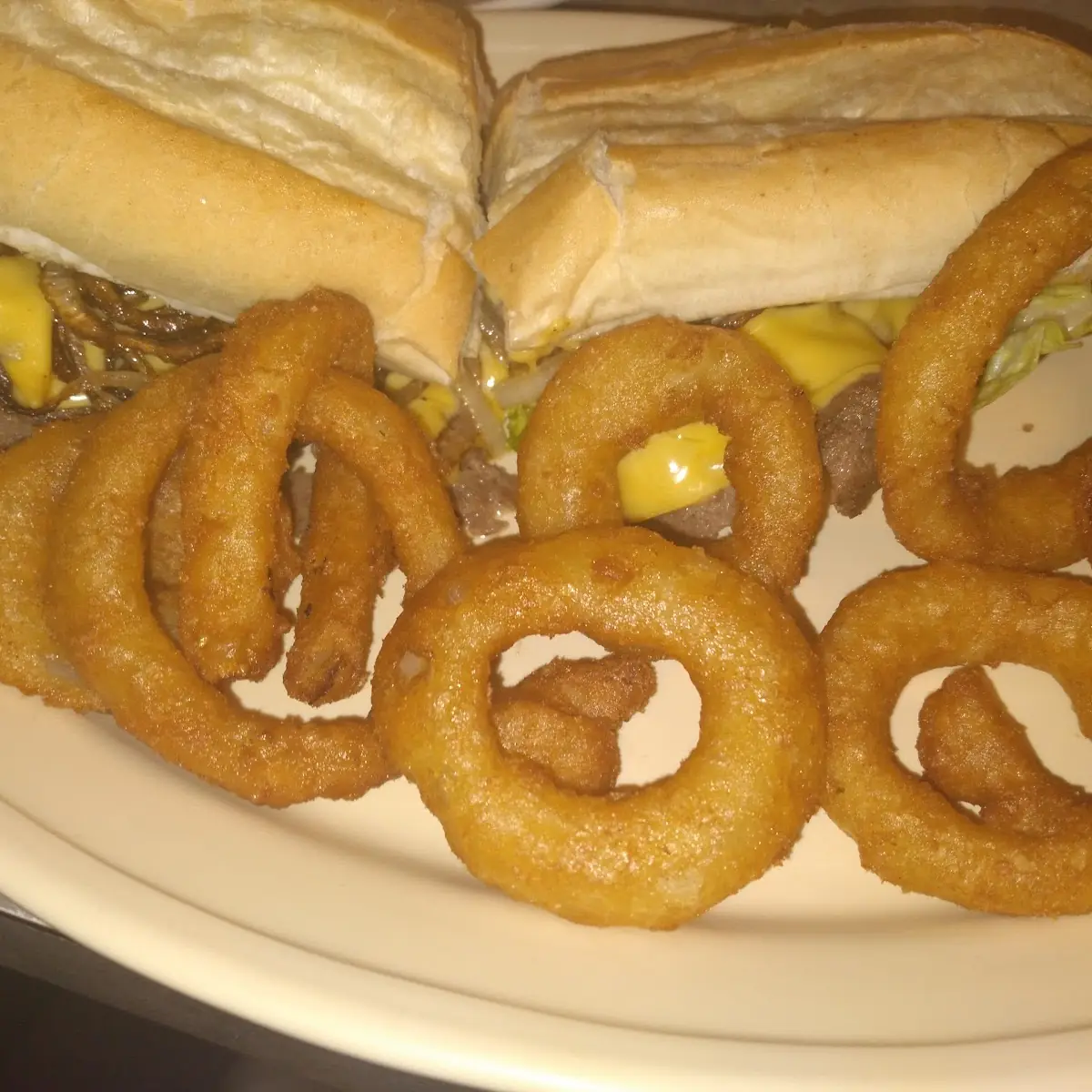 Philly Cheese Steak & Onion Rings