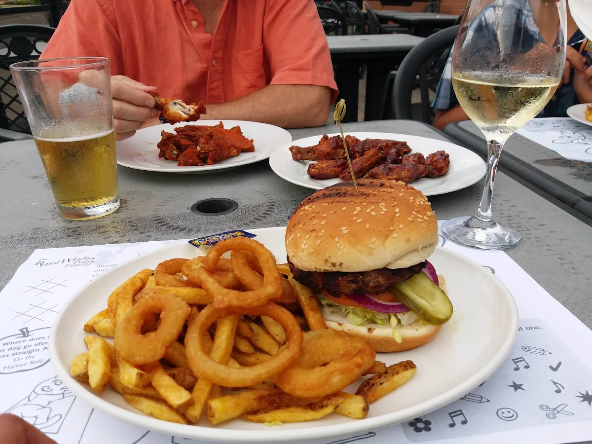 Burger and Onion Rings, The Royal Windsor Pub & Eatery