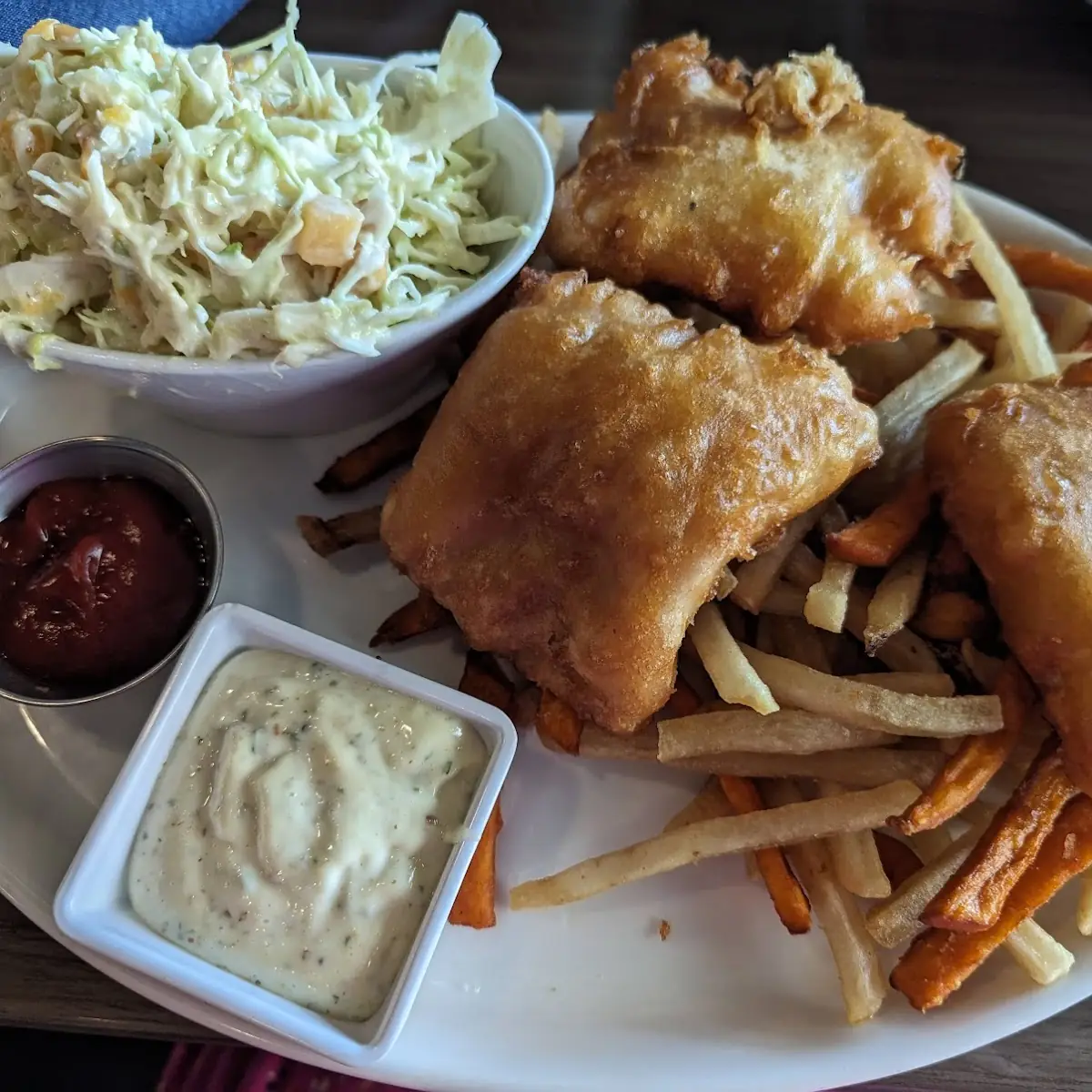 Fish and Chips with Fries and Sauces
