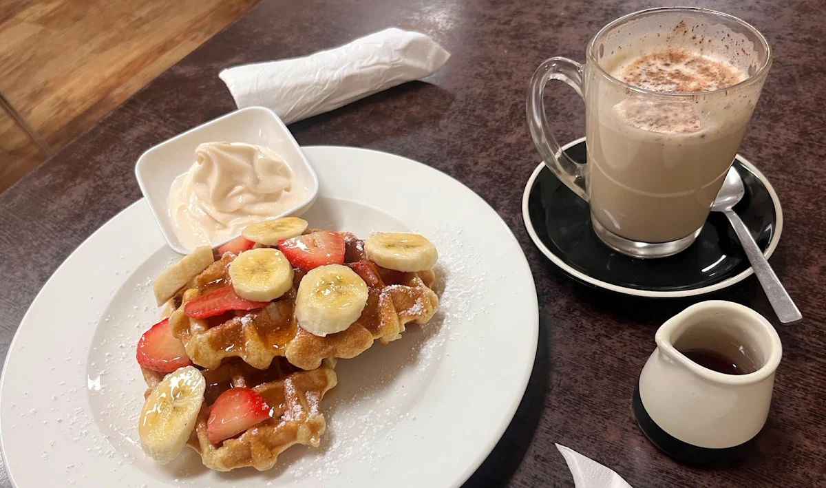 Waffles with Strawberries Banana Syrup and Icecream, Cafe 2 Sixty 2