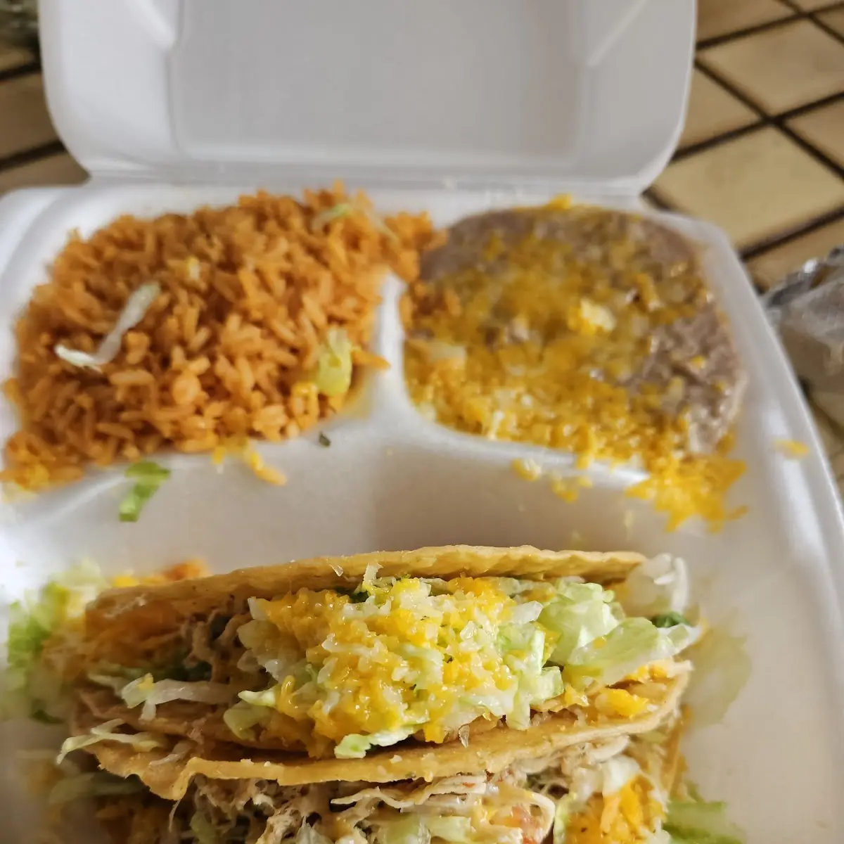 Friday Special 2 Chicken Tacos Rice and Beans 7