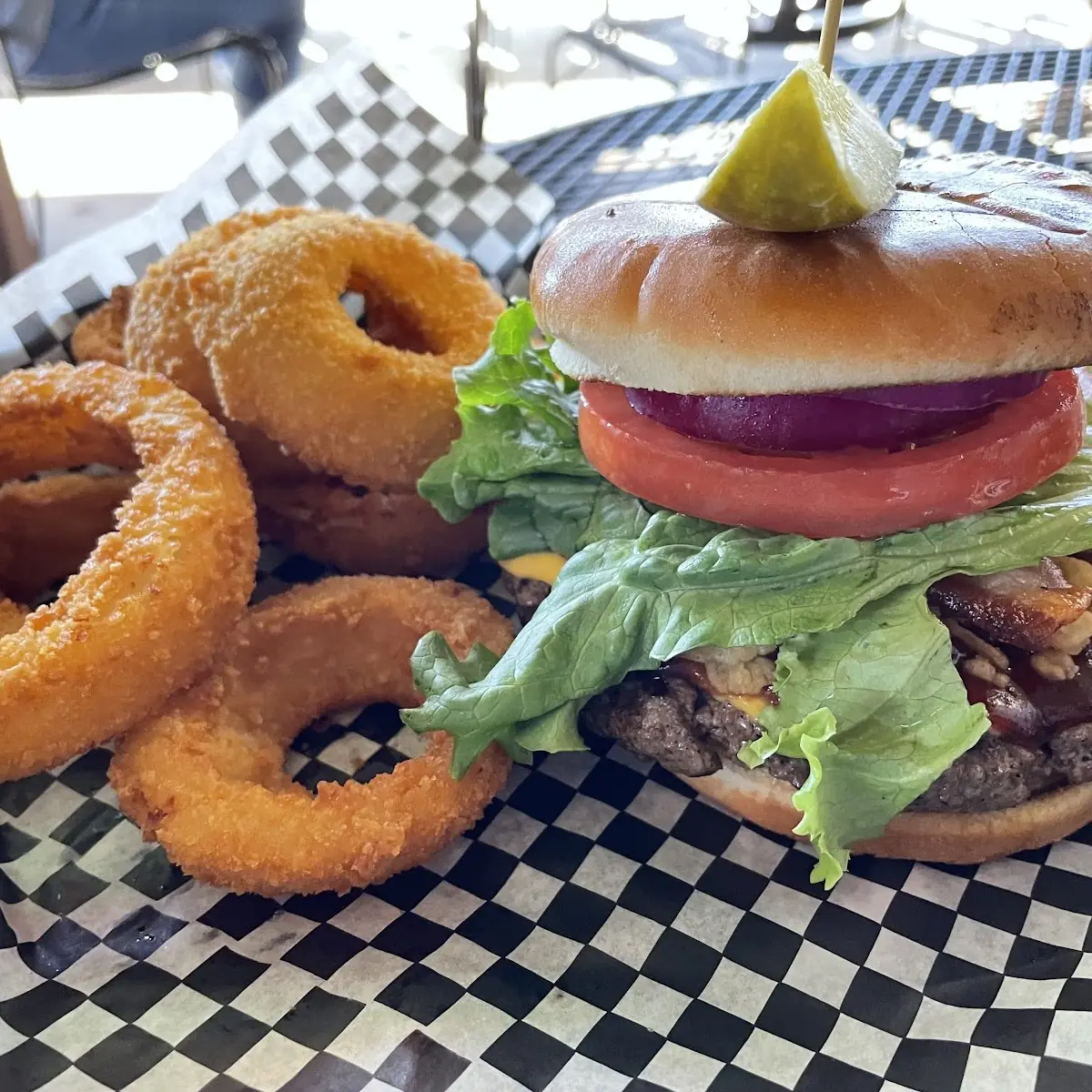 BBQ Burger with Onion Rings