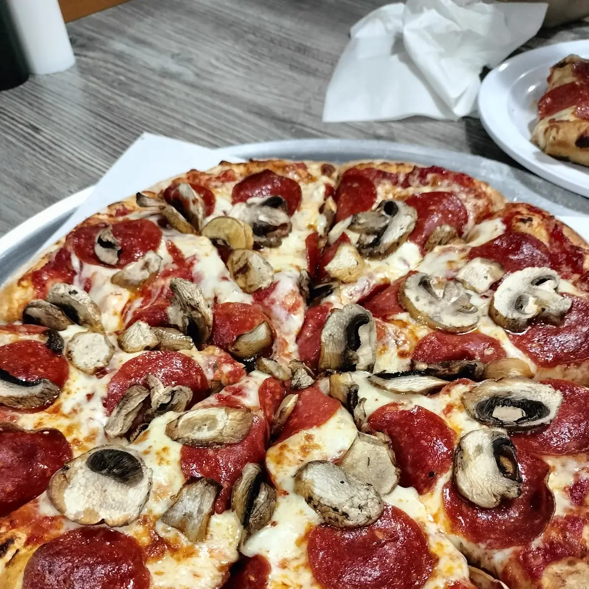 Pepperoni Pizza with Mushrooms