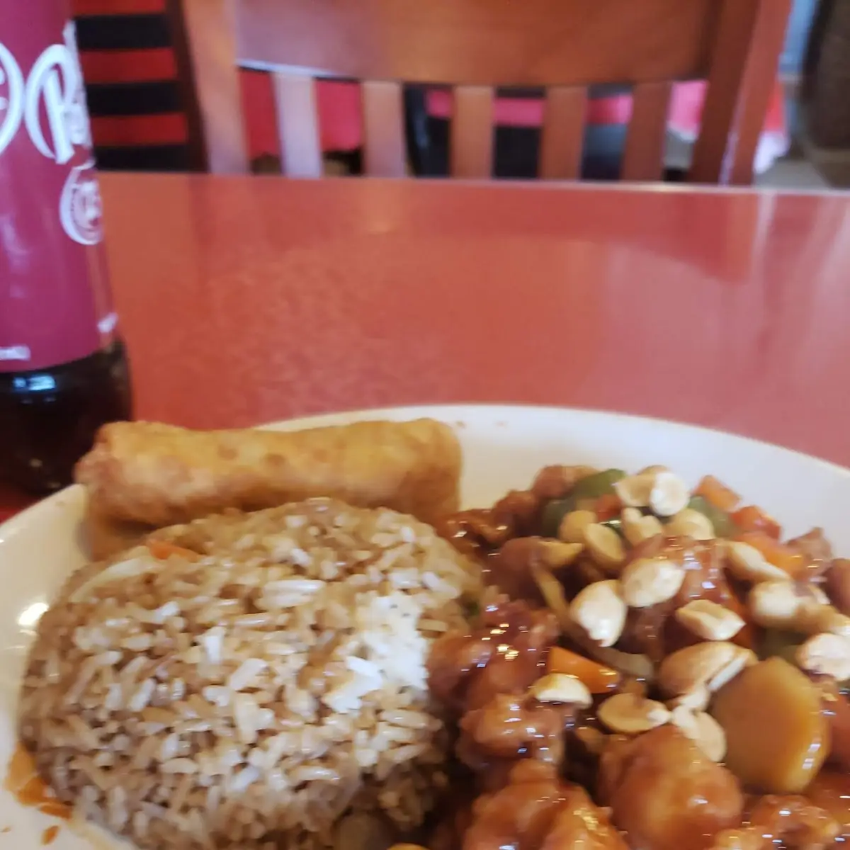 Kung Pao Chicken Fried Rice and an Egg Roll
