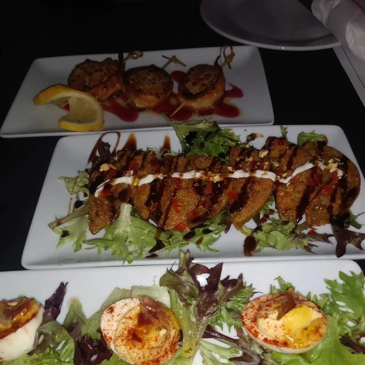 Deviled Eggs Fried Green Tomatoes Scallops with Garlic Sauce
