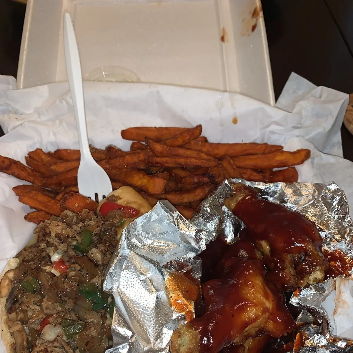 Philly Cheese Steak BBQ Wings & Fries