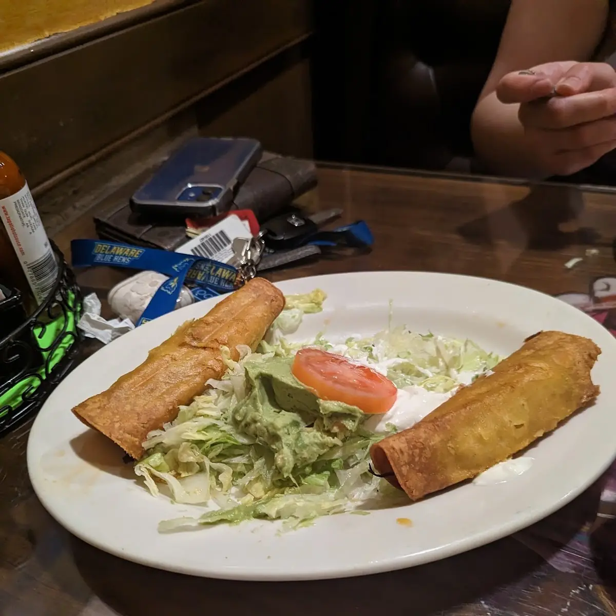 54. 1 Chicken Tostada, 1 Beef Tostada