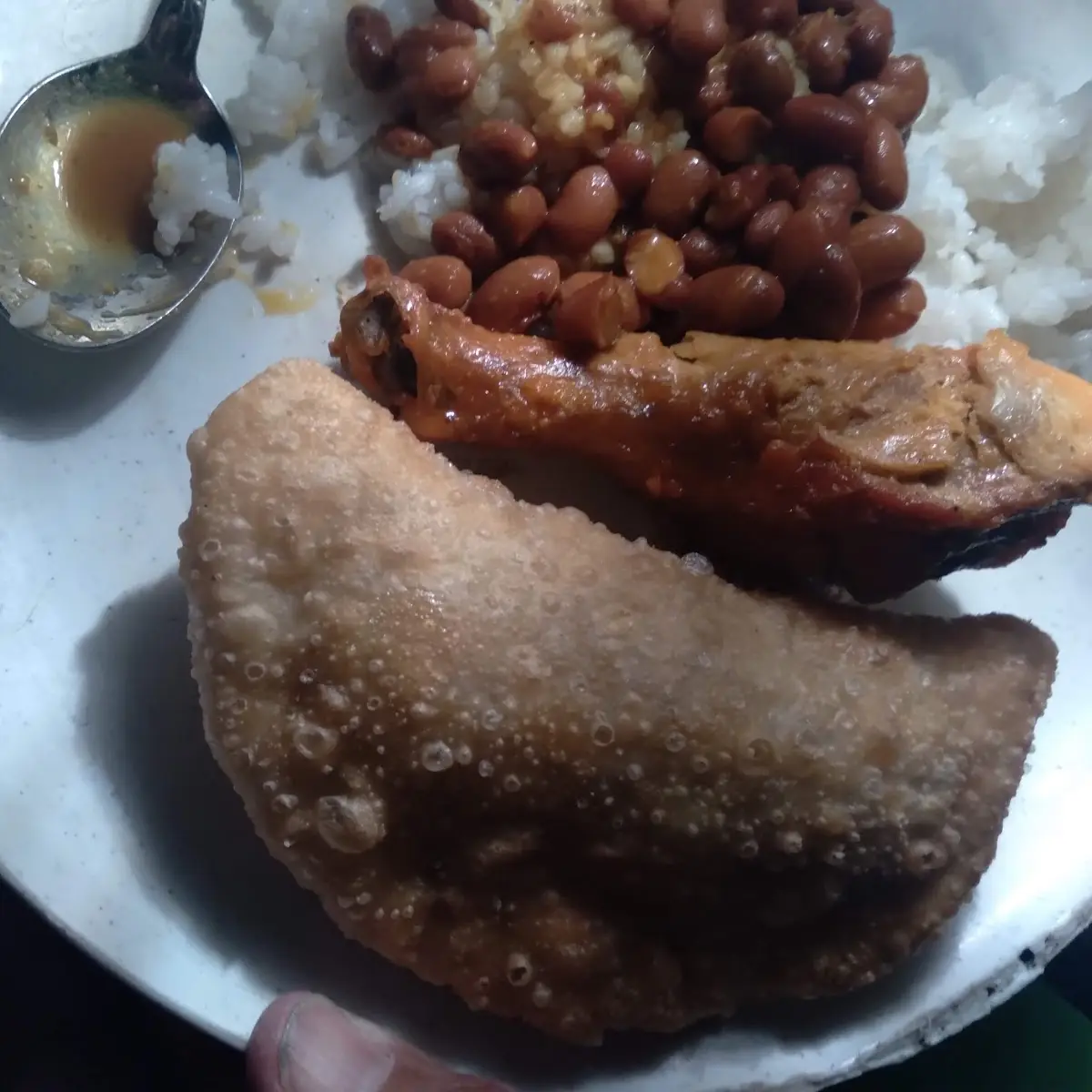 Just Rice Beans Chicken and Empanada