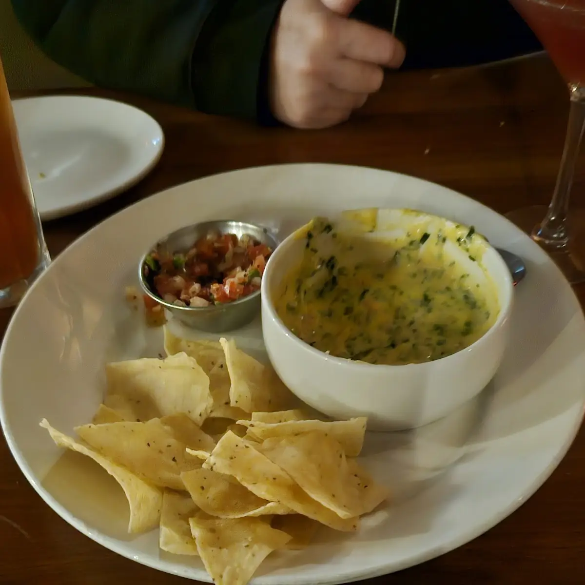 Spinach Queso Dip and Chips and Salsa