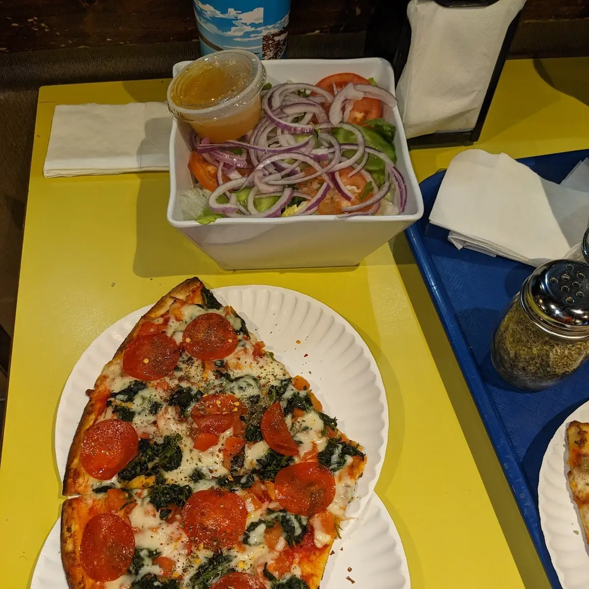 Two Pepperoni Pizza Slices and House Salad