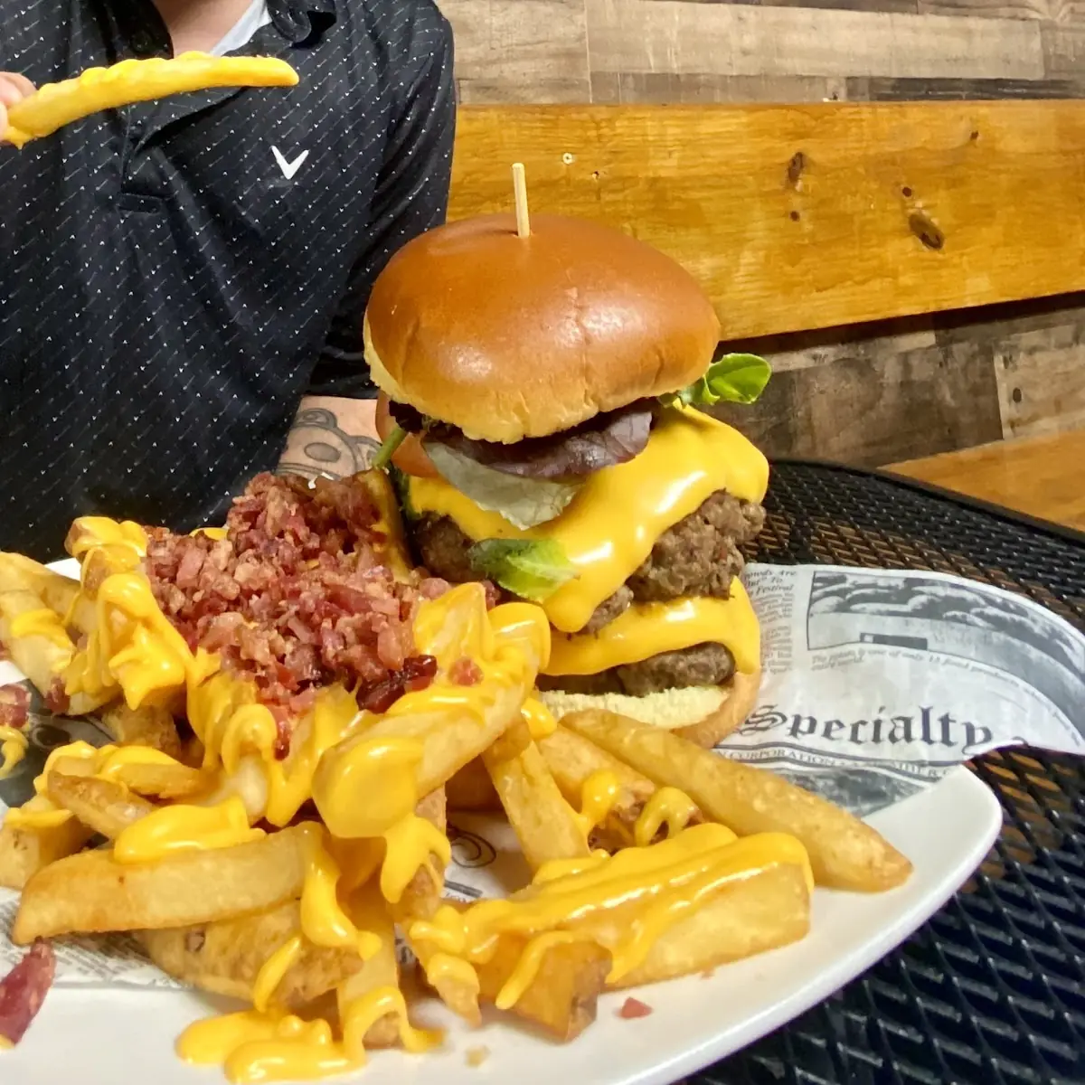 Burger with Bacon and Cheese Fries