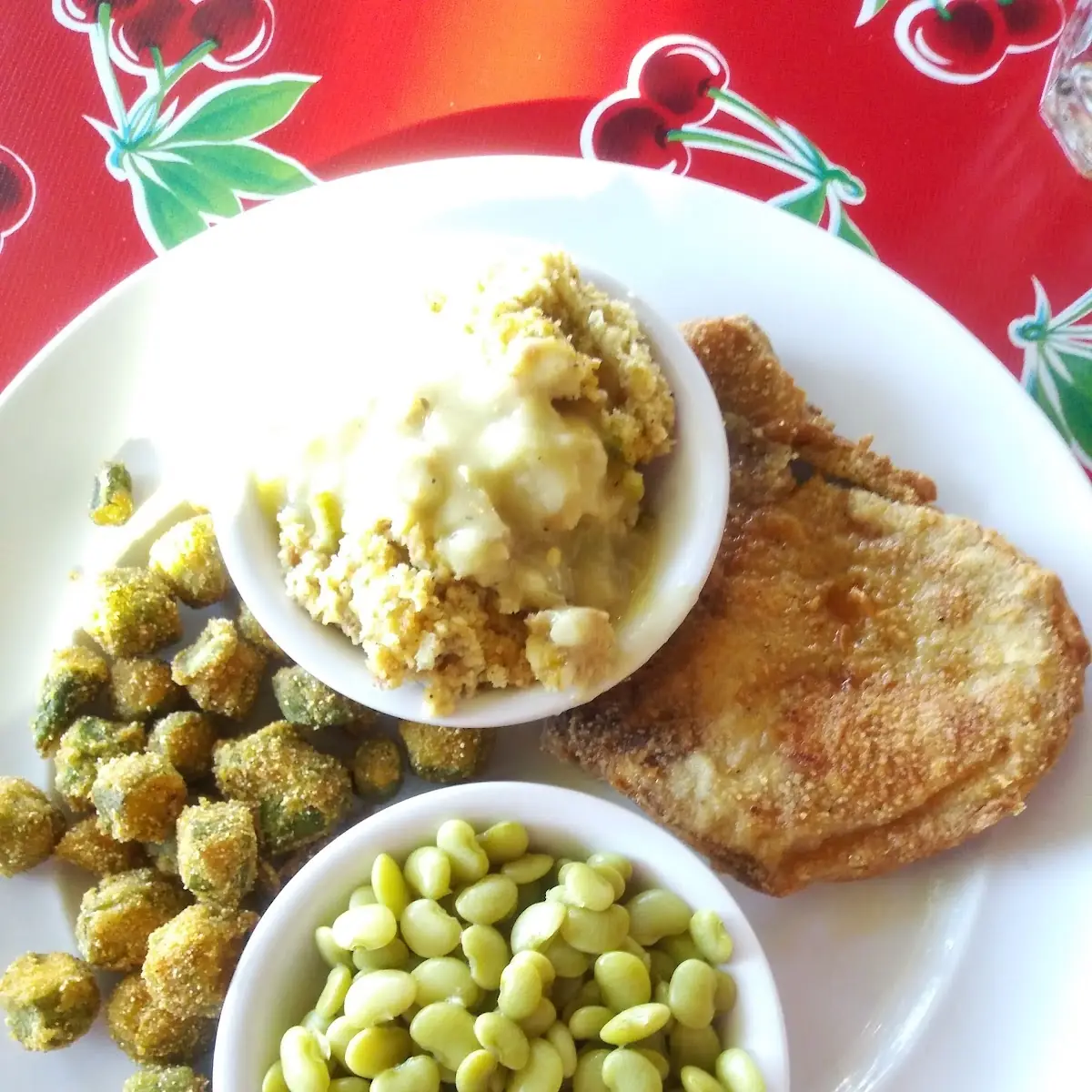 Pork Chops with Dressing and Lima Beans