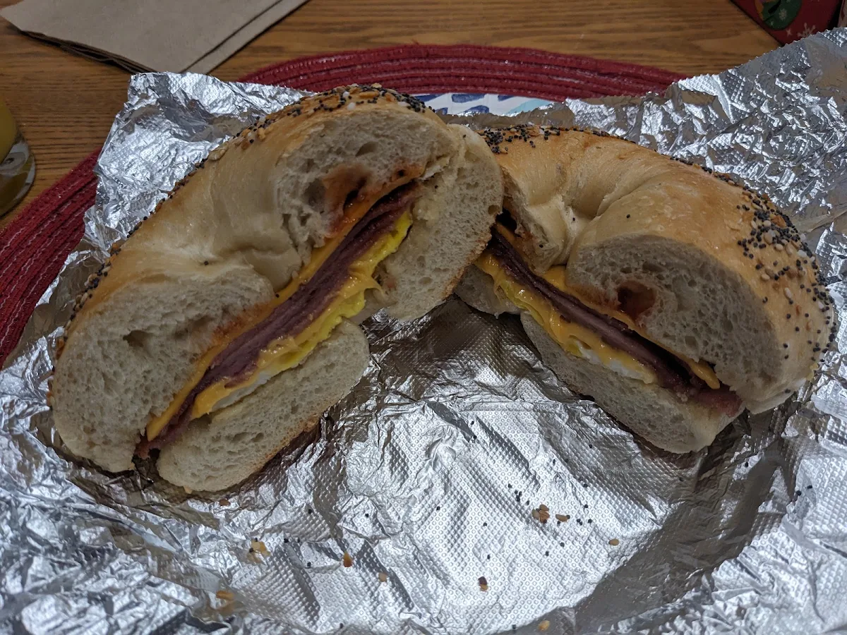 Taylor Ham Egg and Cheese on an Everything Bagel