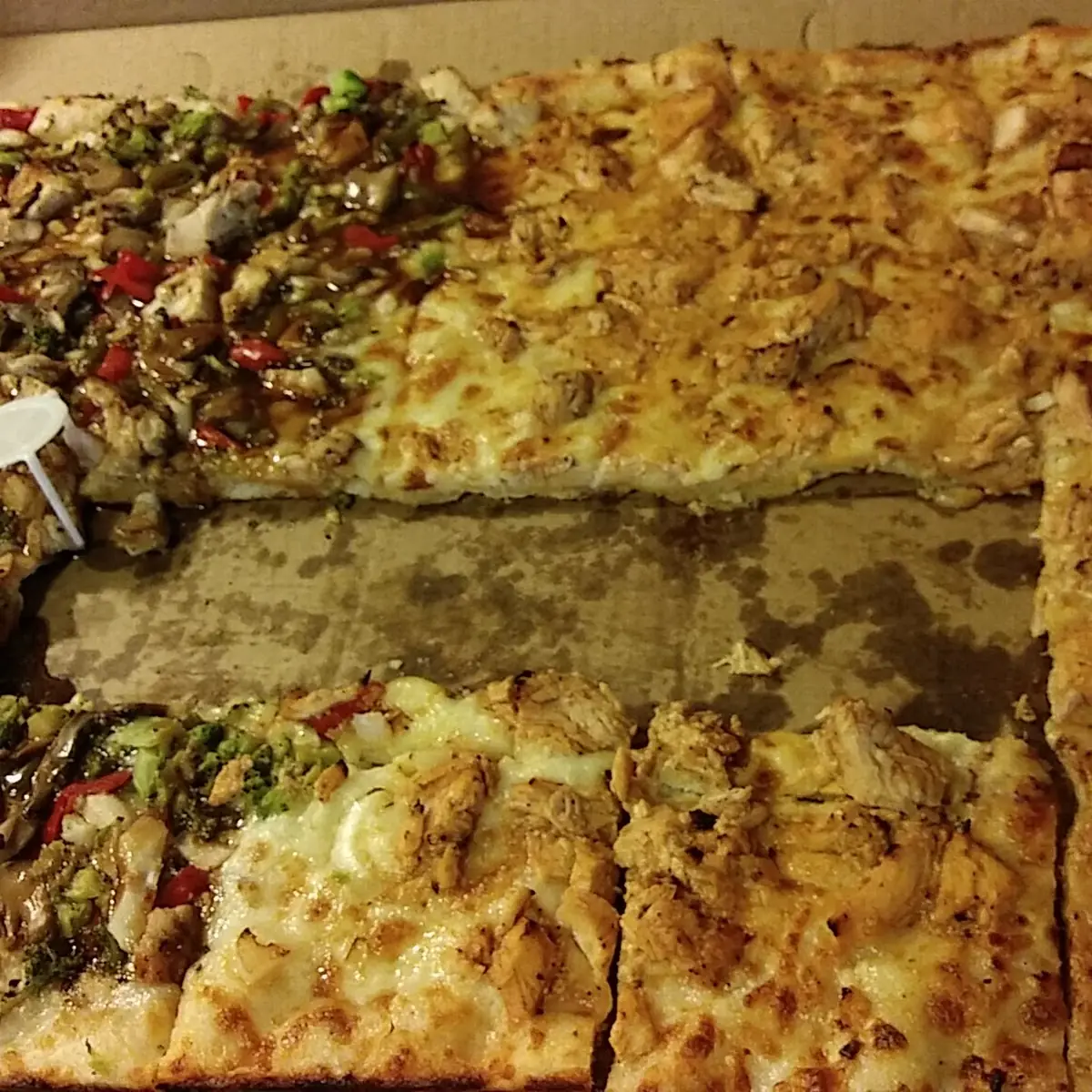 Half Teriyaki Chicken Half Buffalo Chicken Sheet Pizza